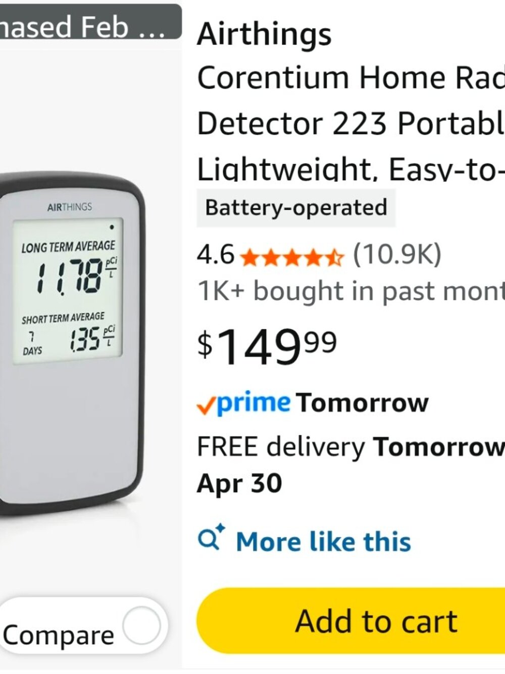 Airthing home radon detector